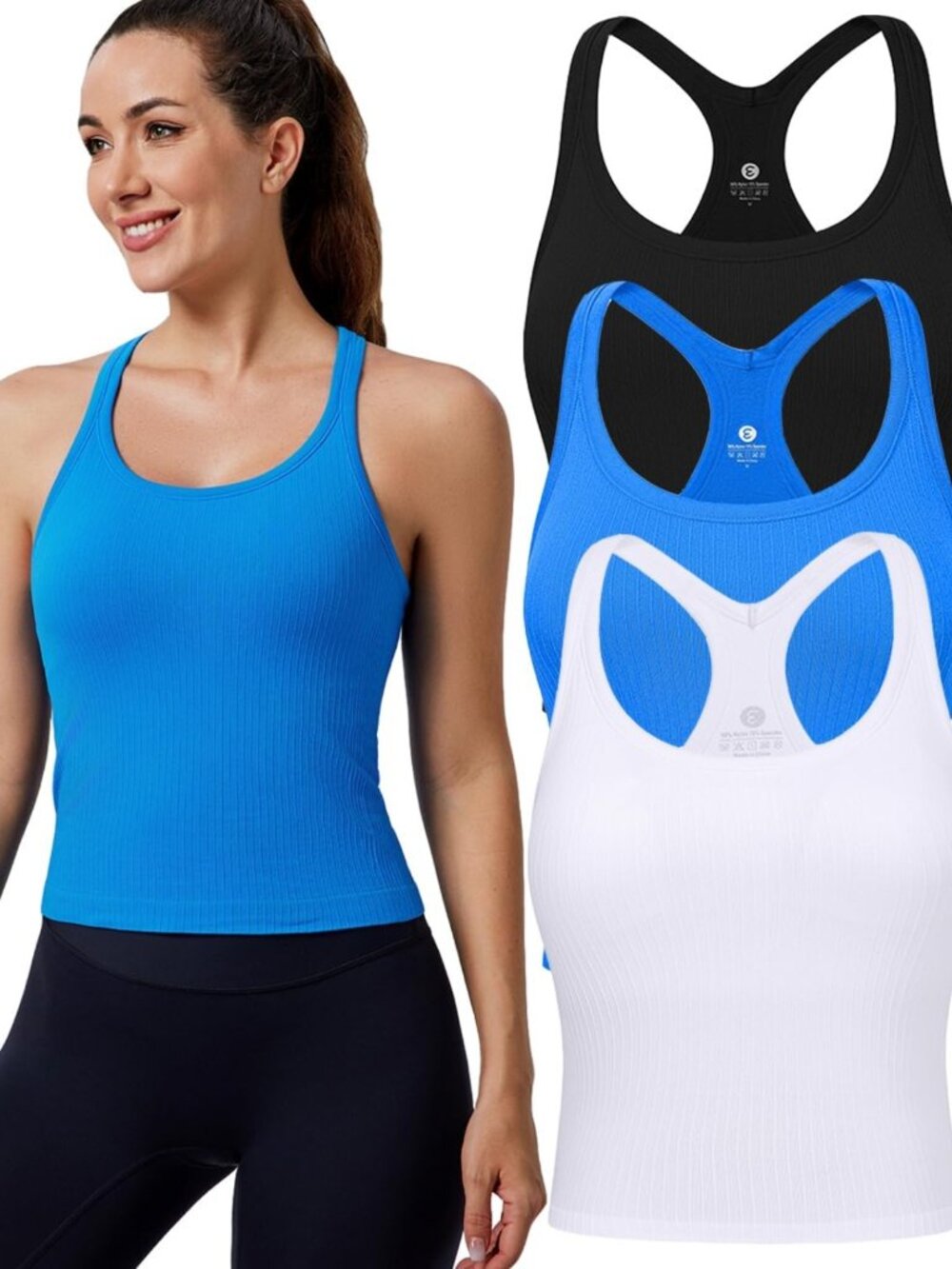 Seamless Racerback Crop Workout Tank Top with Built-in Bra for Women